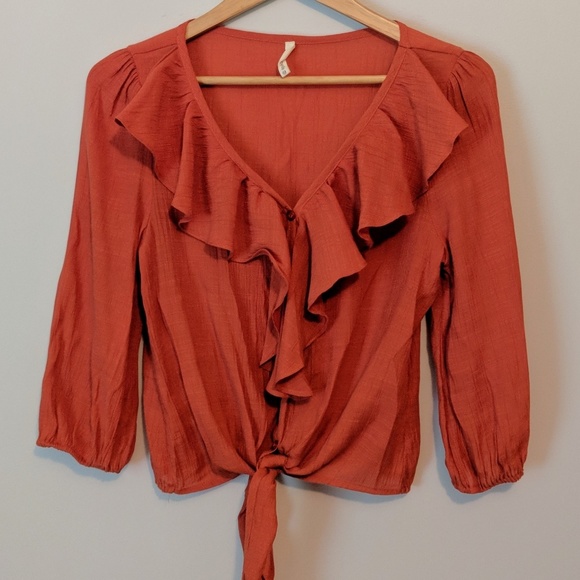 joelle Tops - JOELLE Orange Ruffle Blouse